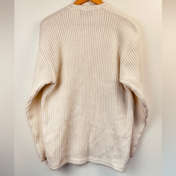 Creamy White Rib V-Neck Cardigan - Rosy Wool brand - Wool mix - Size L - Picture 2 of 2